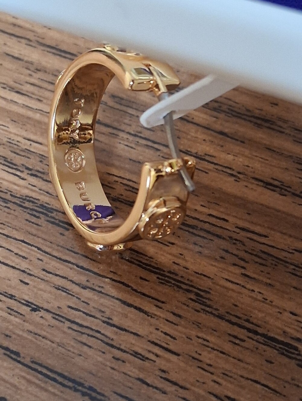 Tory Burch Miller Stud Hoops With Encircled Double T Logo NWOT - Picture 2 of 9
